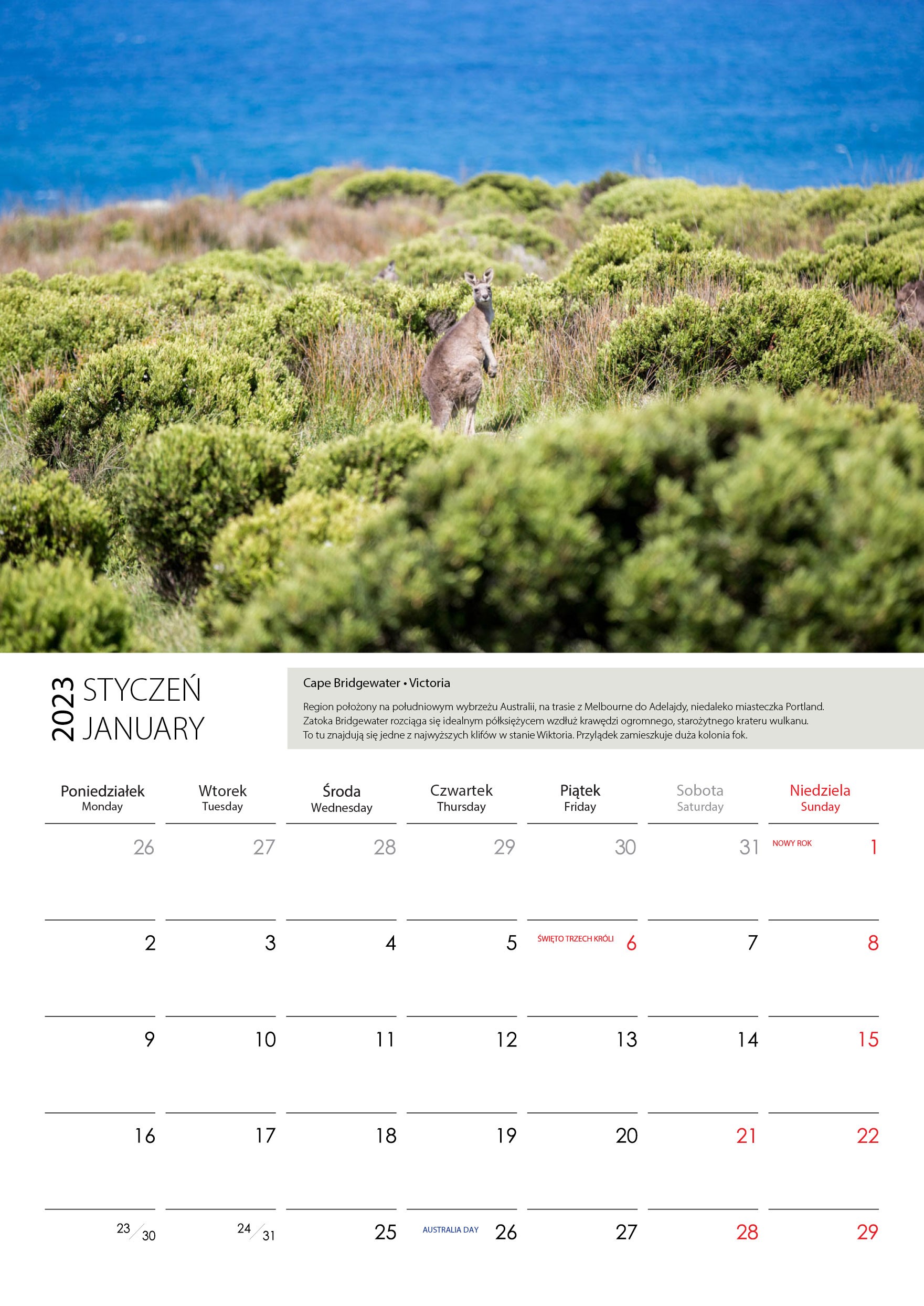 Kalendarz Scienny Australia 2023 Styczen